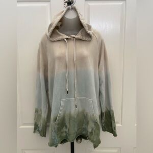 Young Fabulous & Broke Green and Cream Dip-Dye Oversized Hoodie Sz L